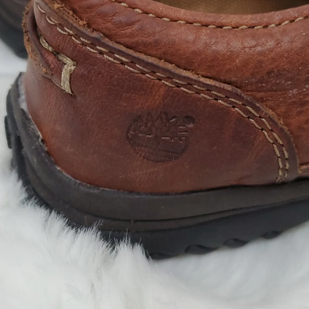 Timberland brown leather boy slip on shoes size 11
